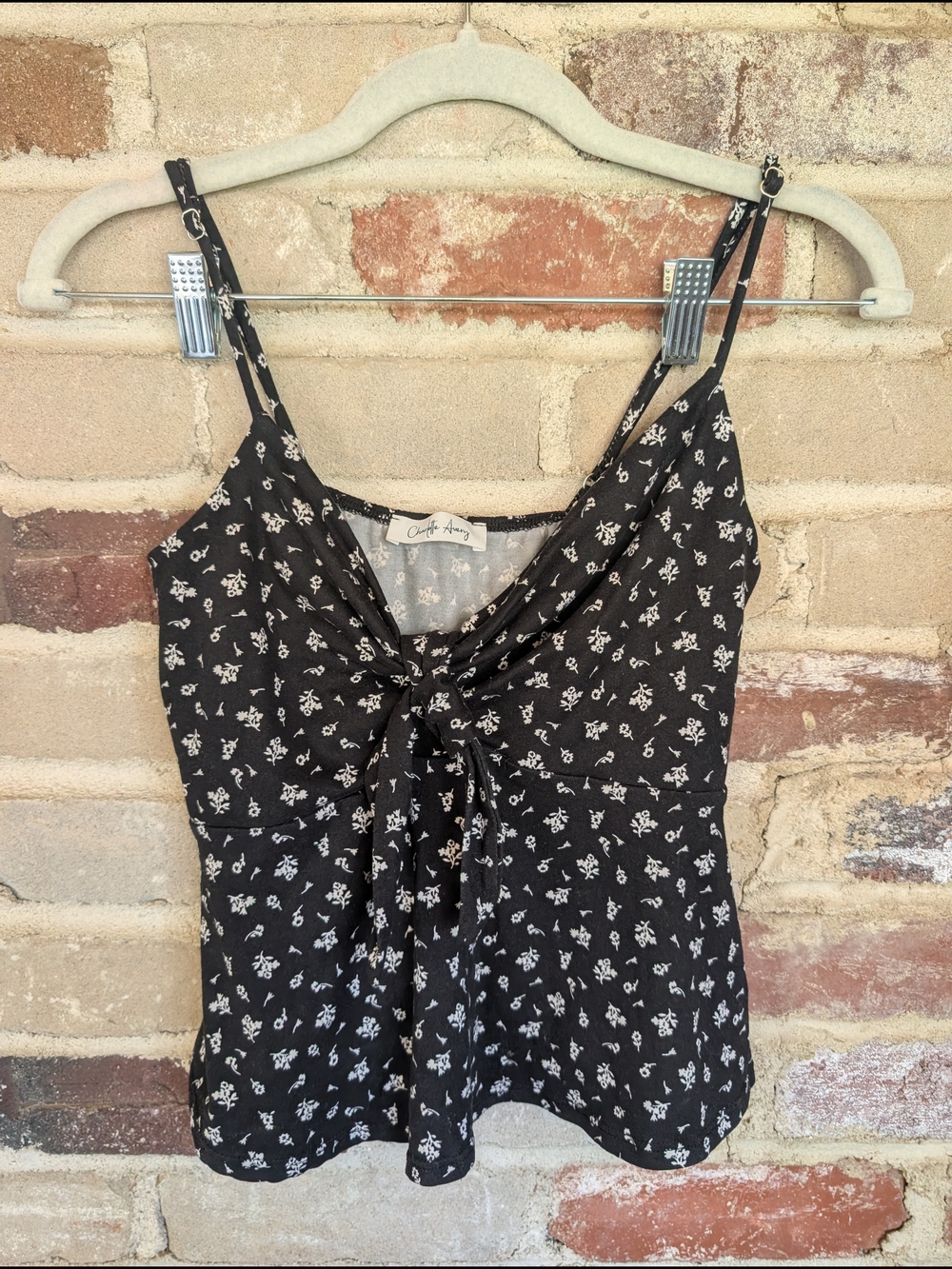 Cheryl Anne Black Floral Tie-Front Cami Top